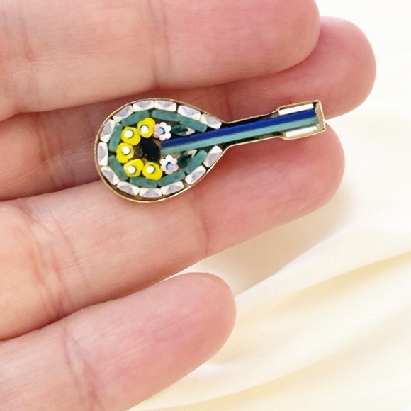 Colorful Mosaic Guitar Brooch Signed Italy - Picture 4 of 5